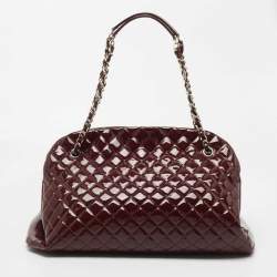 Pre Owned Chanel Burgundy Quilted Patent Leather Large Just Mademoiselle Bowler Bag