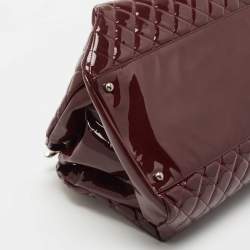 Pre Owned Chanel Burgundy Quilted Patent Leather Large Just Mademoiselle Bowler Bag