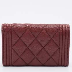 Chanel Brown Caviar Quilted Leather Boy Flap Card Holder