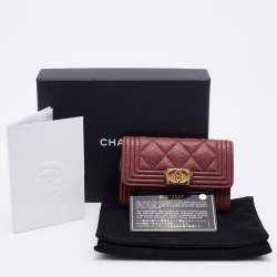 Chanel Brown Caviar Quilted Leather Boy Flap Card Holder
