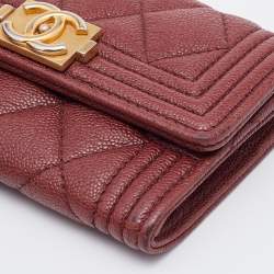 Chanel Brown Caviar Quilted Leather Boy Flap Card Holder