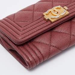 Chanel Brown Caviar Quilted Leather Boy Flap Card Holder