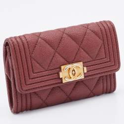 Chanel Brown Caviar Quilted Leather Boy Flap Card Holder