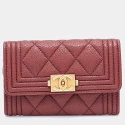 Chanel Brown Caviar Quilted Leather Boy Flap Card Holder
