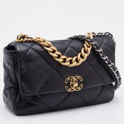 Pre Owned Chanel Black Quilted Leather CC Chain Link 19 Flap Bag