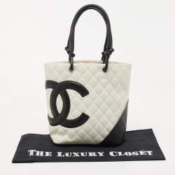 Pre Owned Chanel White/Black Quilted Leather Small Cambon Ligne Tote