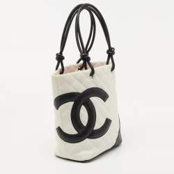 Pre Owned Chanel White/Black Quilted Leather Small Cambon Ligne Tote