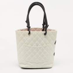 Pre Owned Chanel White/Black Quilted Leather Small Cambon Ligne Tote