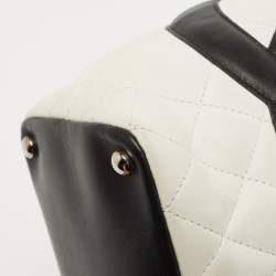 Pre Owned Chanel White/Black Quilted Leather Small Cambon Ligne Tote