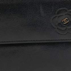 Chanel Black Camellia Embossed Leather Flap Wallet