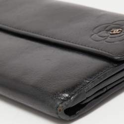 Chanel Black Camellia Embossed Leather Flap Wallet