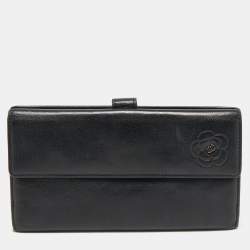 Chanel Black Camellia Embossed Leather Flap Wallet