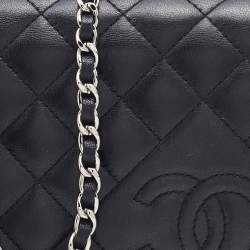Chanel Black Quilted Leather Diamond CC Wallet On Chain