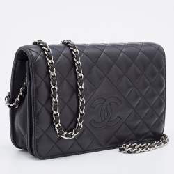 Chanel Black Quilted Leather Diamond CC Wallet On Chain