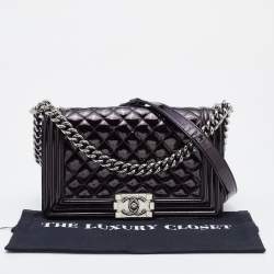 Pre Owned Chanel Deep Purple/Black Patent Leather Medium Boy Flap Bag