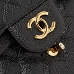 Pre Owned Chanel Black Quilted Caviar Leather Jumbo Classic Double Flap Bag