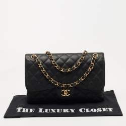 Pre Owned Chanel Black Quilted Caviar Leather Jumbo Classic Double Flap Bag