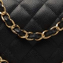 Pre Owned Chanel Black Quilted Caviar Leather Jumbo Classic Double Flap Bag