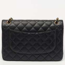 Pre Owned Chanel Black Quilted Caviar Leather Jumbo Classic Double Flap Bag