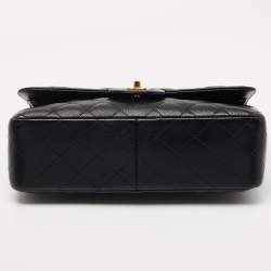 Pre Owned Chanel Black Quilted Caviar Leather Jumbo Classic Double Flap Bag