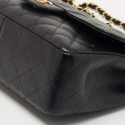 Pre Owned Chanel Black Quilted Caviar Leather Jumbo Classic Double Flap Bag