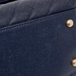 Pre Owned Chanel Blue Quilted Caviar Leather and Lizard Medium Coco Flap Top Handle Bag