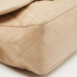 Pre Owned Chanel Beige Quilted Caviar Leather Jumbo Classic Single Flap Bag
