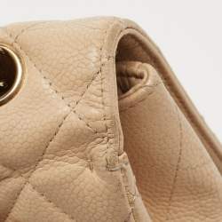 Pre Owned Chanel Beige Quilted Caviar Leather Jumbo Classic Single Flap Bag