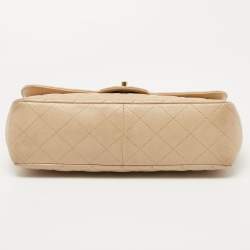 Pre Owned Chanel Beige Quilted Caviar Leather Jumbo Classic Single Flap Bag