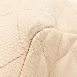 Pre Owned Chanel Beige Quilted Caviar Leather Jumbo Classic Single Flap Bag
