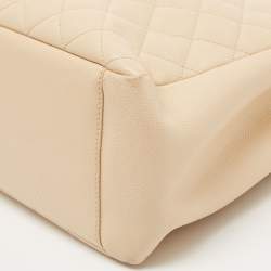 Pre Owned Chanel Beige Quilted Caviar Leather GST Tote
