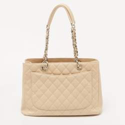 Pre Owned Chanel Beige Quilted Caviar Leather GST Tote