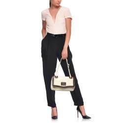 Pre Owned Chanel Cream/Brown Quilted Leather Country Club Flap Bag
