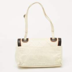 Pre Owned Chanel Cream/Brown Quilted Leather Country Club Flap Bag