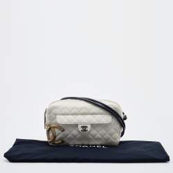Pre Owned Chanel White/Black Quilted Leather and Python Embossed CC Ligne Cambon Bag