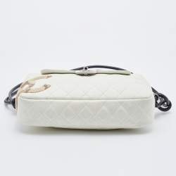 Pre Owned Chanel White/Black Quilted Leather and Python Embossed CC Ligne Cambon Bag