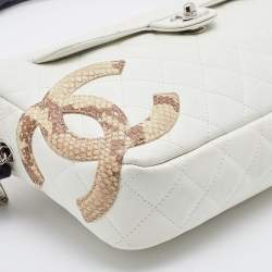 Pre Owned Chanel White/Black Quilted Leather and Python Embossed CC Ligne Cambon Bag