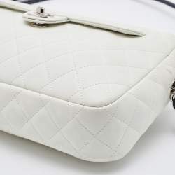 Pre Owned Chanel White/Black Quilted Leather and Python Embossed CC Ligne Cambon Bag