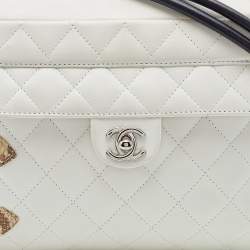 Pre Owned Chanel White/Black Quilted Leather and Python Embossed CC Ligne Cambon Bag