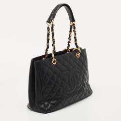 Pre Owned Chanel Black Quilted Caviar Leather GST Tote