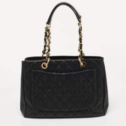 Pre Owned Chanel Black Quilted Caviar Leather GST Tote