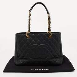 Pre Owned Chanel Black Quilted Caviar Leather GST Tote