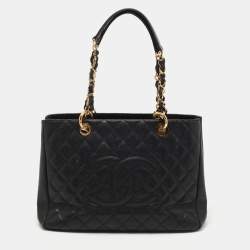 Pre Owned Chanel Black Quilted Caviar Leather GST Tote