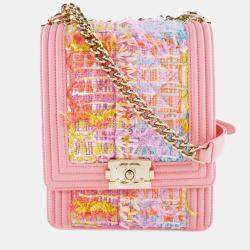 Chanel Pink & Multicolor Tweed Chevron Pearl Boy Bag Small Q6BFOF28PH000