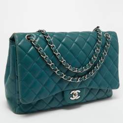 Chanel Teal Blue Quilted Leather Maxi Classic Single Flap Shoulder Bag
