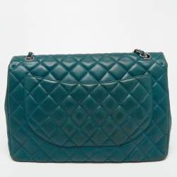 Chanel Teal Blue Quilted Leather Maxi Classic Single Flap Shoulder Bag