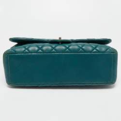 Chanel Teal Blue Quilted Leather Maxi Classic Single Flap Shoulder Bag