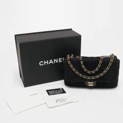 Pre Owned Chanel Black Woven Quilted Raffia and Leather Flap Shoulder Bag