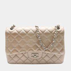 Pre Owned Chanel Rose Gold Leather Lambskin Leather Jumbo Classic Double Flap Shoulder Bag