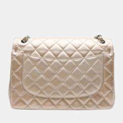 Pre Owned Chanel Rose Gold Leather Lambskin Leather Jumbo Classic Double Flap Shoulder Bag